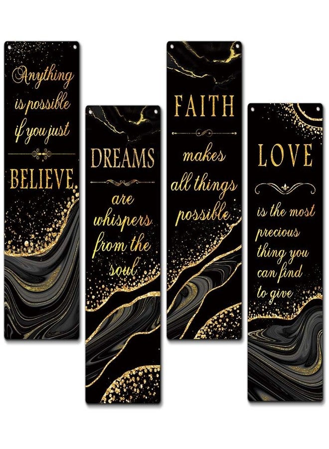 Zmyollo Inspirational Wall Decor Sign, 4 Pieces Black And Gold Wooden Sign With Rope, Believe Dreams Faith Love Wall Art Decor For Home Bedroom Bathroom Living Room, Artwork Gifts For Family Friend, B21 - Image 1